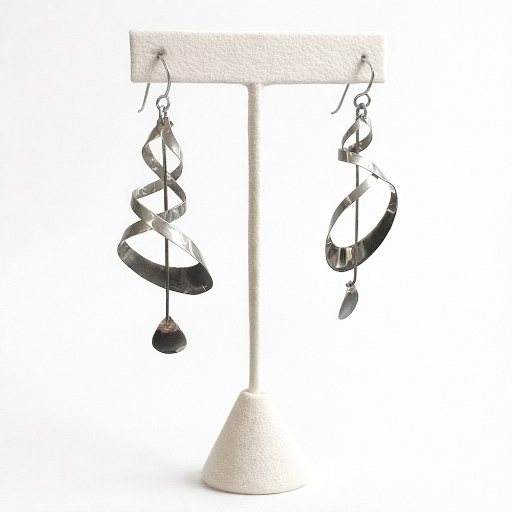Sterling Silver Spiral Drop Earrings - Silver 925